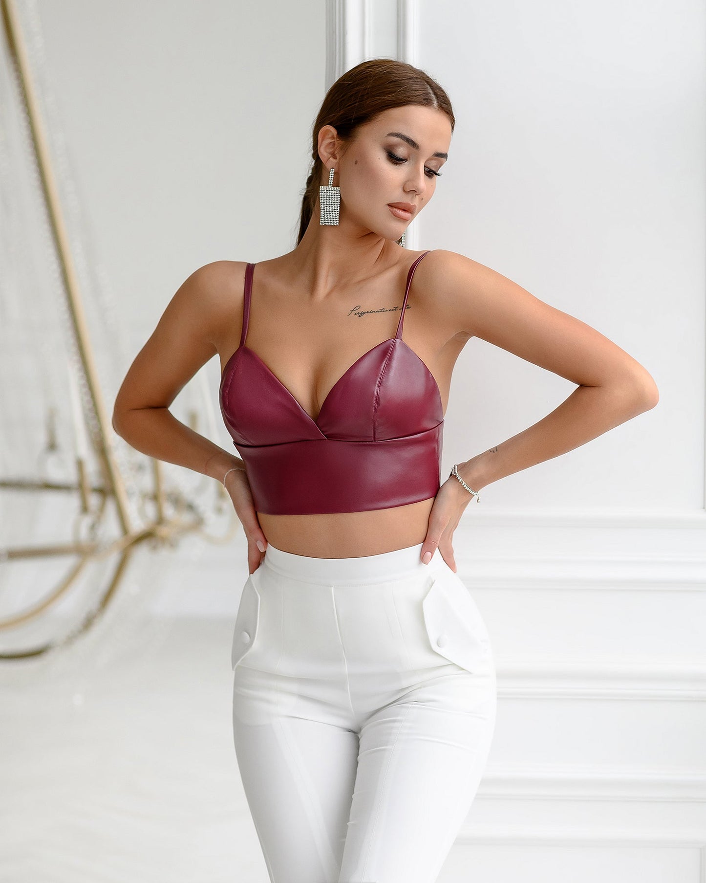 Bordeaux Vegan Leather Crop Top