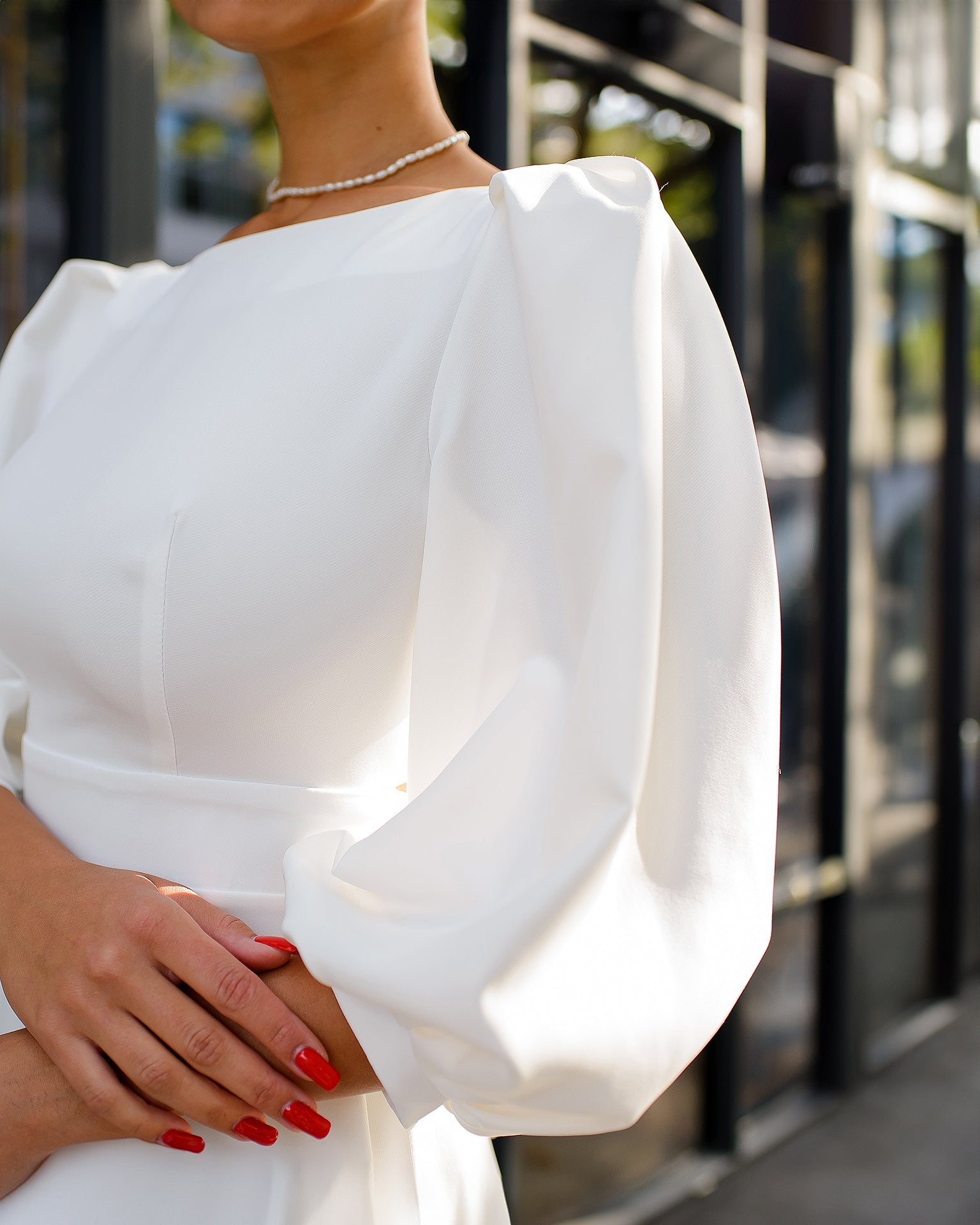 White Backless Puff Sleeve Midi Dress trinarosh White Backless Puff Sleeve Midi Dress trinarosh