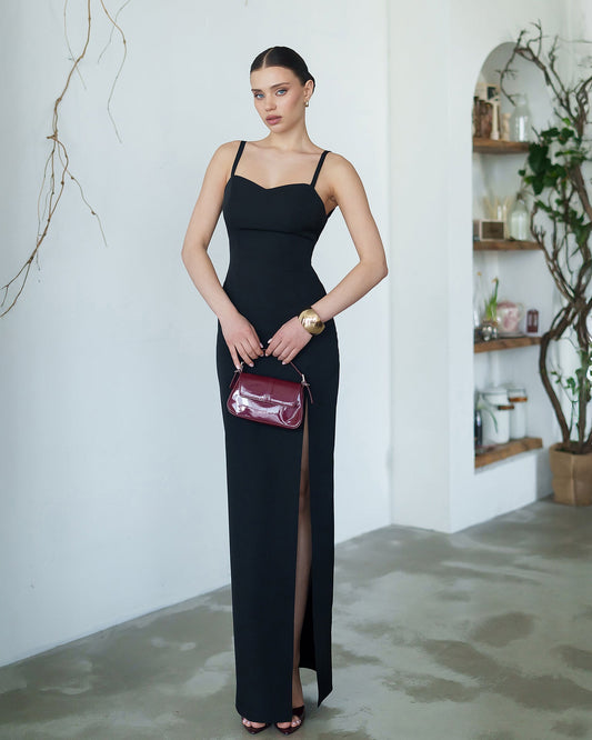 Bella Black Sweetheart High-Slit Maxi Dress