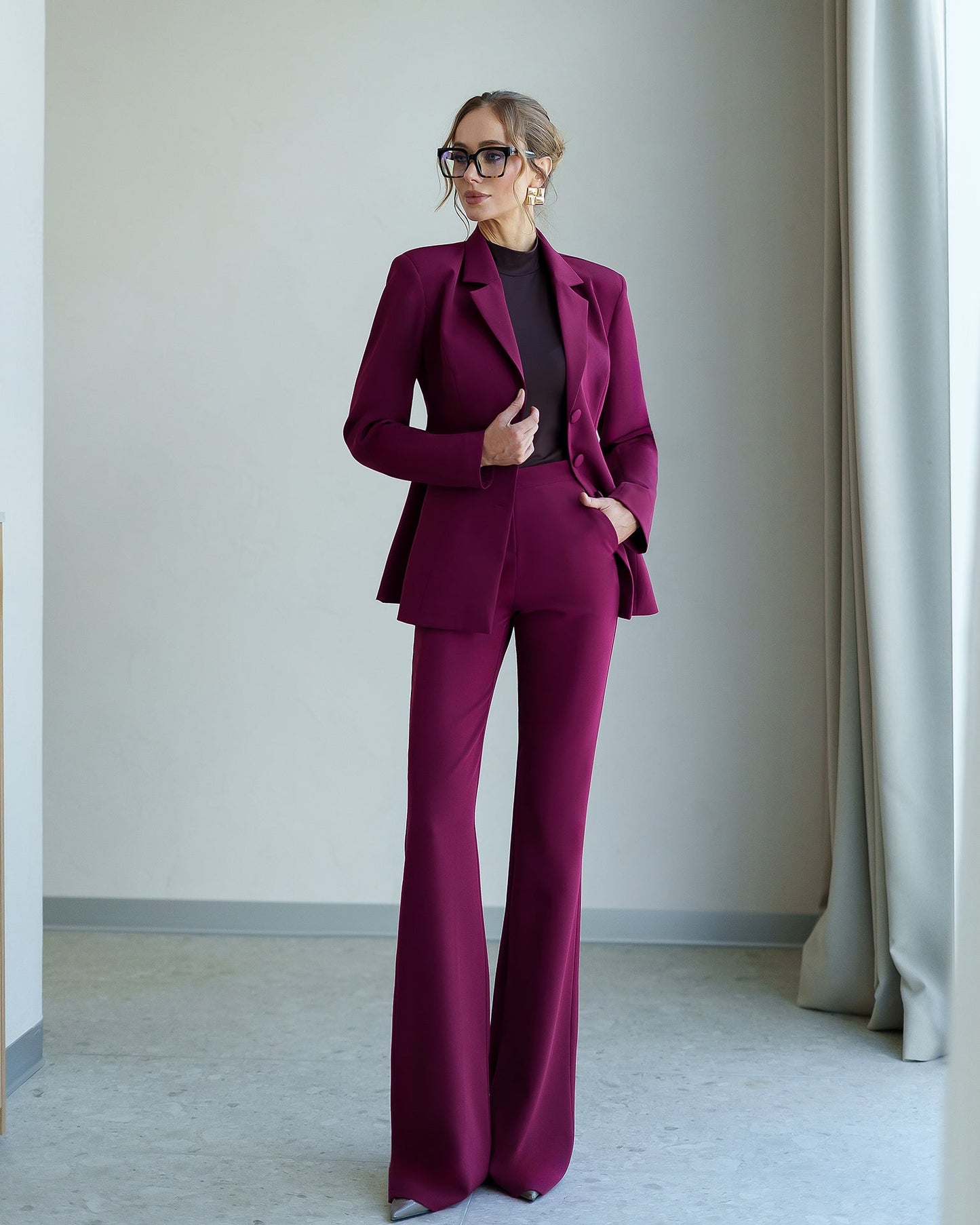 Chloe Bordeaux Single-Breasted Suit 2-Piece