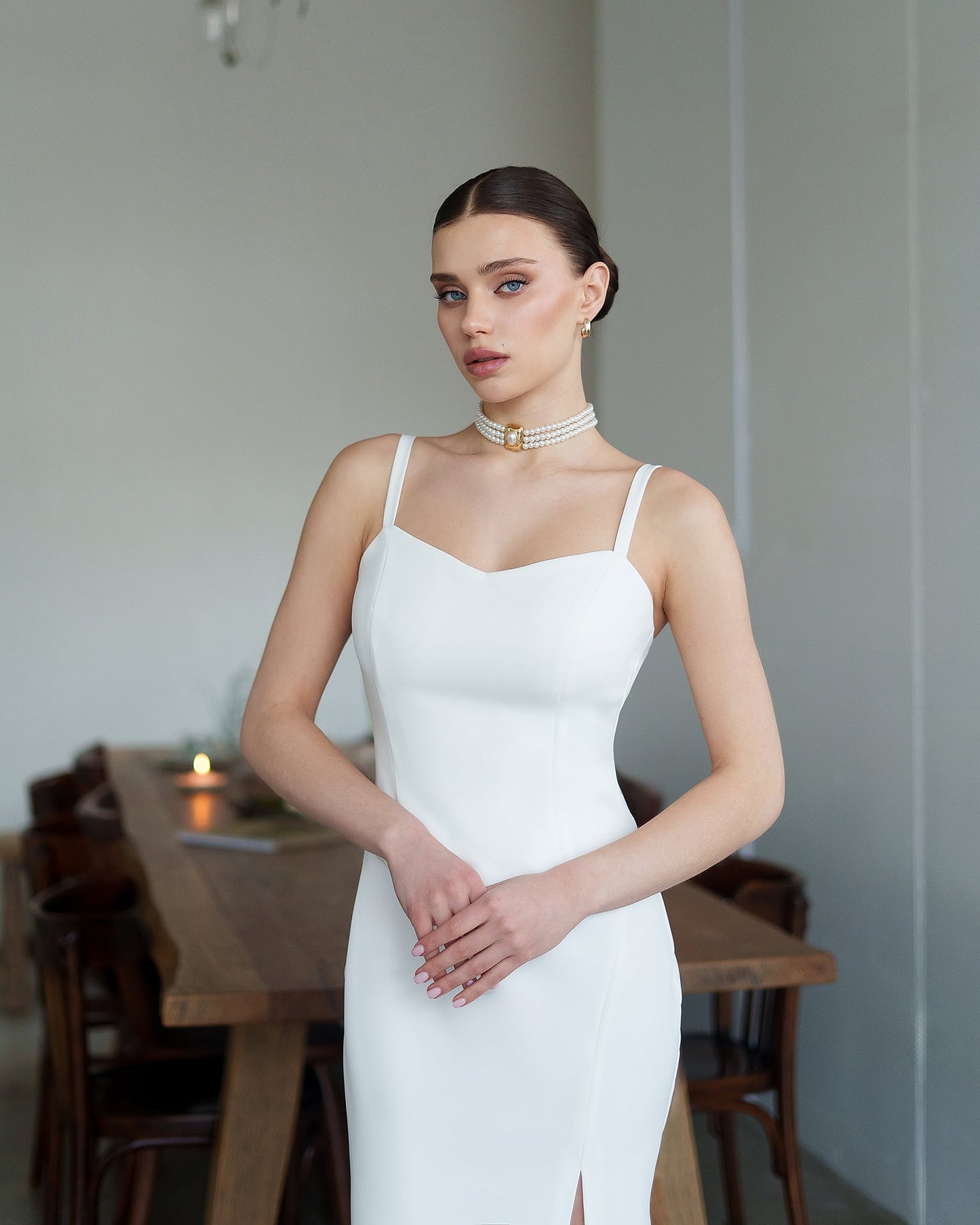 Bella White Sweetheart High-Slit Maxi Dress