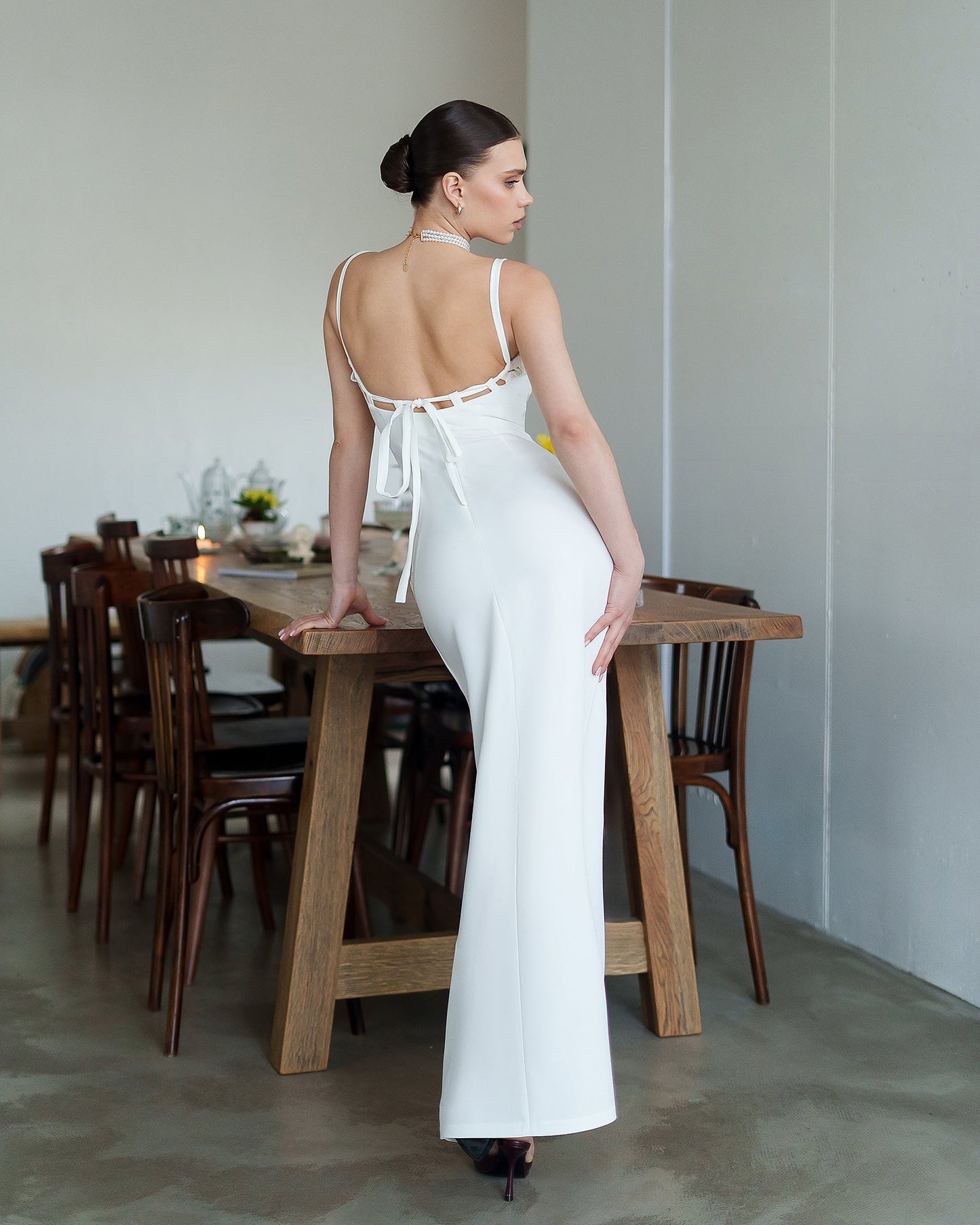 Bella White Sweetheart High-Slit Maxi Dress