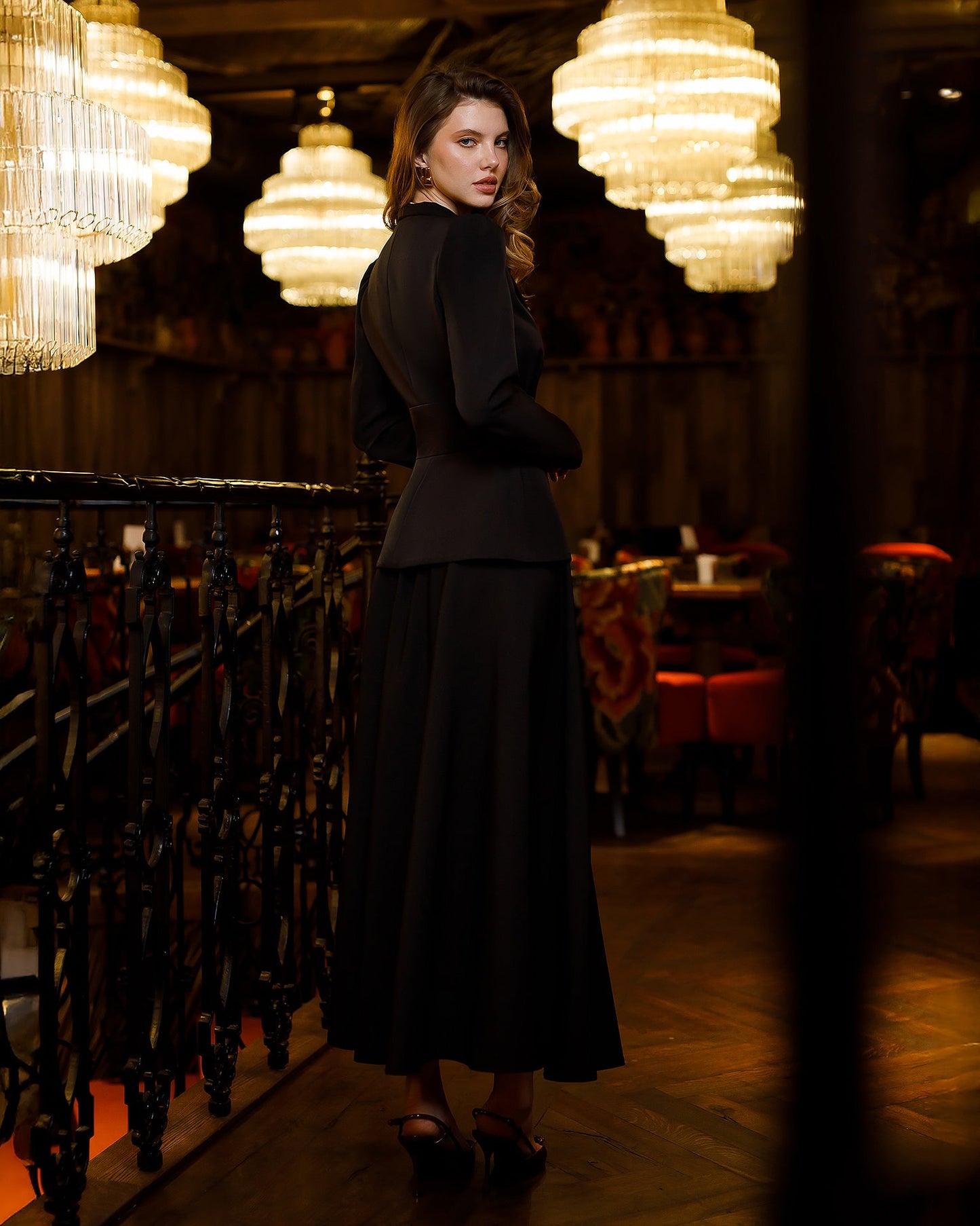 Stella Black Collarless Jacket Midi Skirt Suit 2-Piece