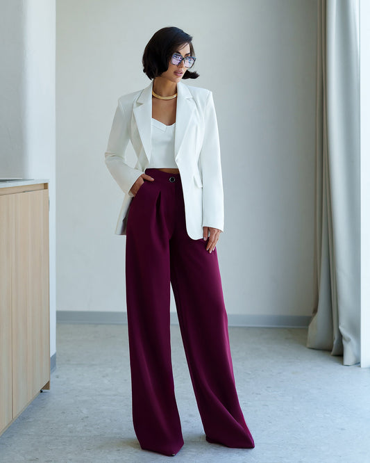 White Nothc Lapel Single-Breasted Blazer