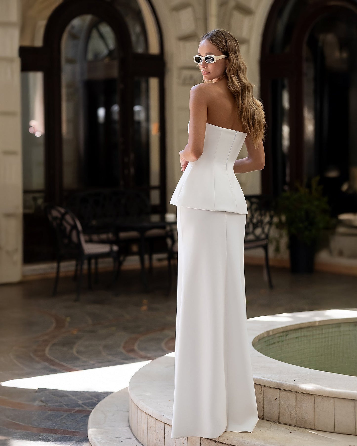 Inès White Strapless Peplum Top & Maxi Skirt 2-Piece Set