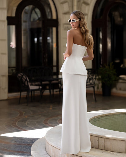 Inès White Strapless Peplum Top & Maxi Skirt 2-Piece Set