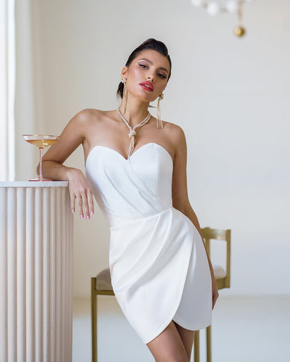 White Satin Strapless Mini Dress
