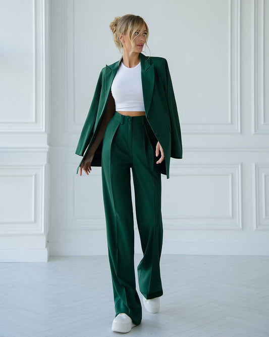 Green Wide-Leg Suit 2-Piece
