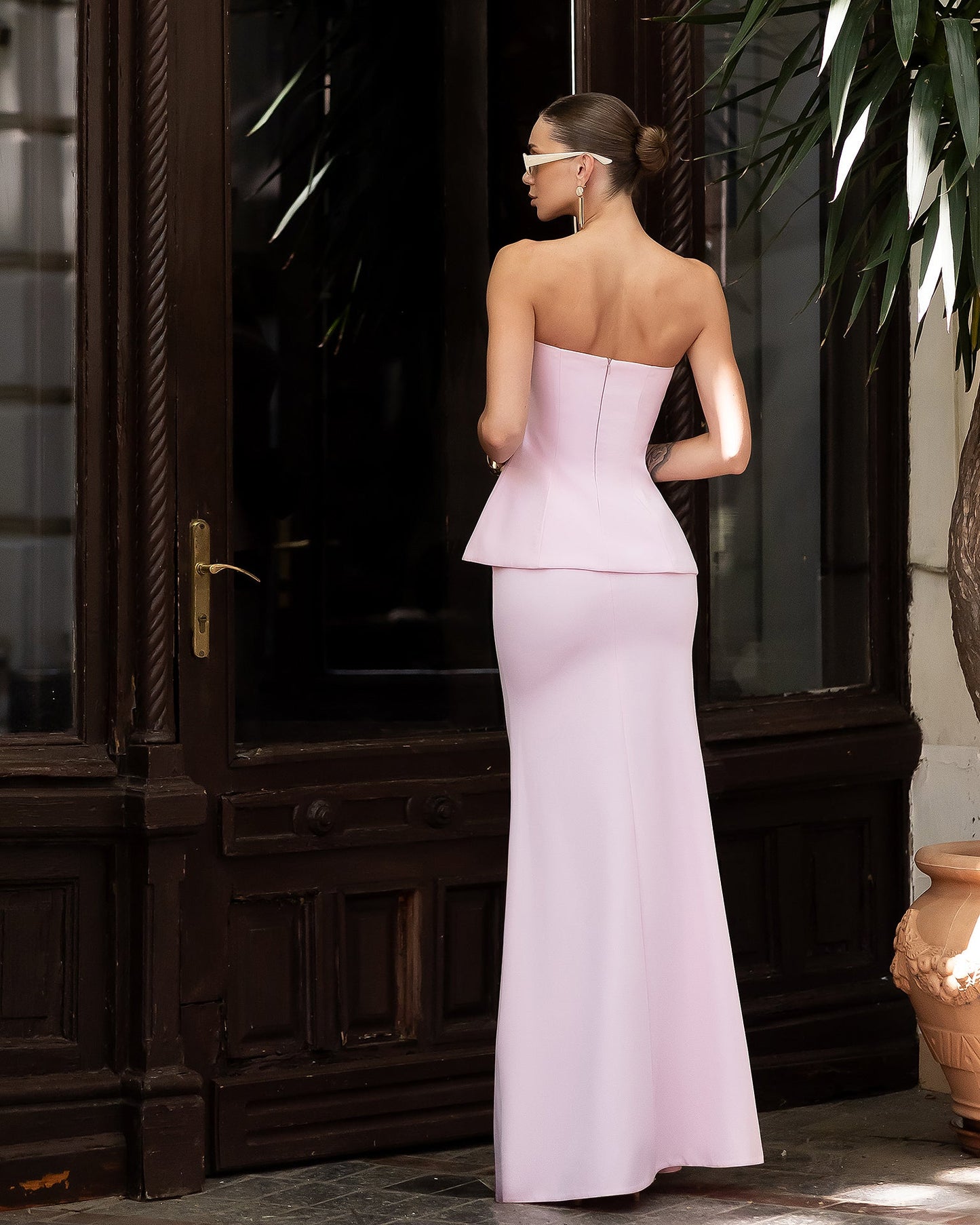 Inès Pink Strapless Peplum Top & Maxi Skirt 2-Piece Set