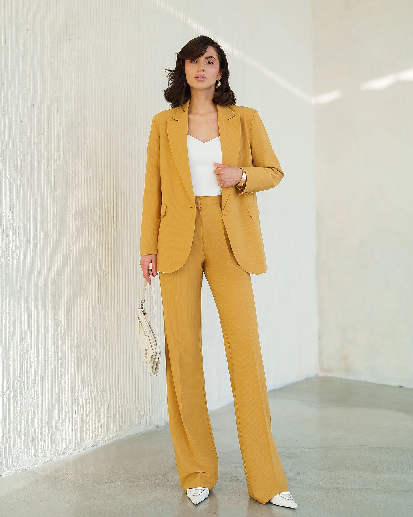 Gloria Mustard Striped Single-Breasted Suit 2-Piece