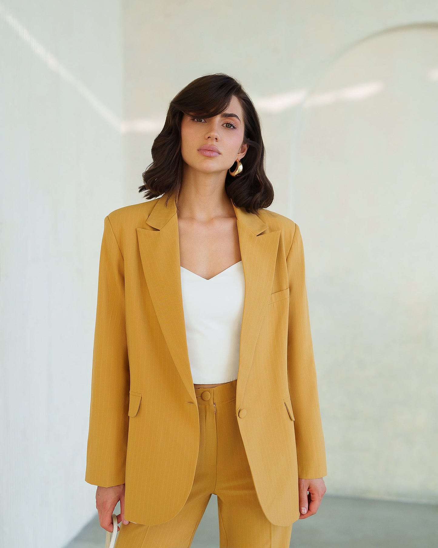 Gloria Mustard Striped Single-Breasted Suit 2-Piece