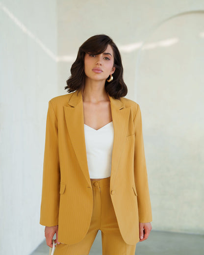 Gloria Mustard Striped Single-Breasted Suit 2-Piece