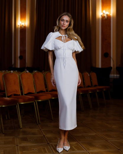 Julie White Puff-Sleeve Midi Dress
