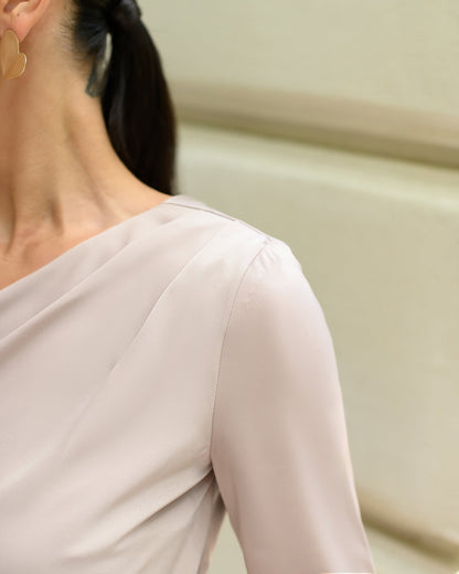 Beige Satin One-Shoulder Cut-Out Midi Dress