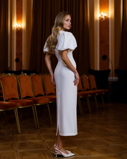Julie White Puff-Sleeve Midi Dress