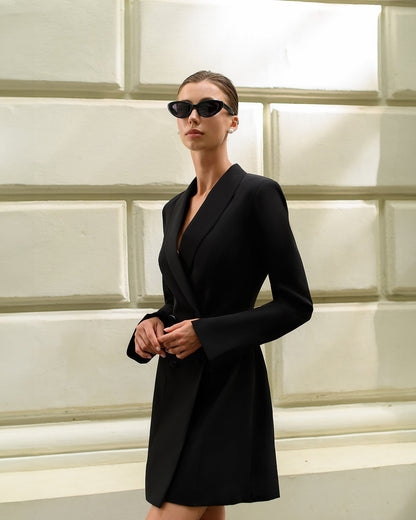 Alexa Black Double Breasted Blazer Dress
