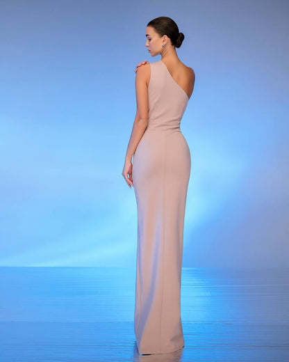 Beige One-Shoulder Cut-Out Maxi Dress
