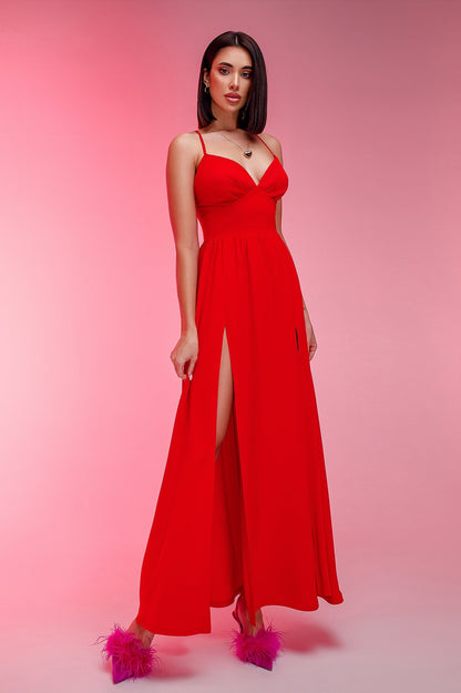 Red V-Neck Slip Midi Dress