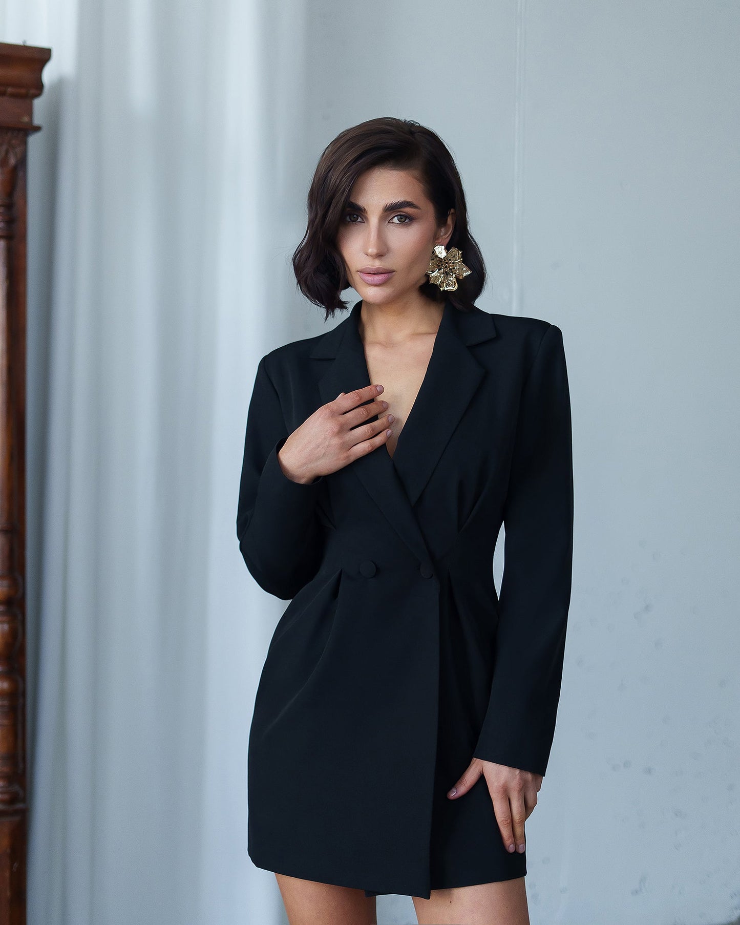 Bella Black Double-Breasted Blazer Mini Dress