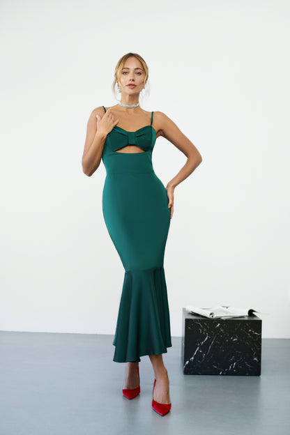 Emerald Strappy Cut-Out Midi Dress