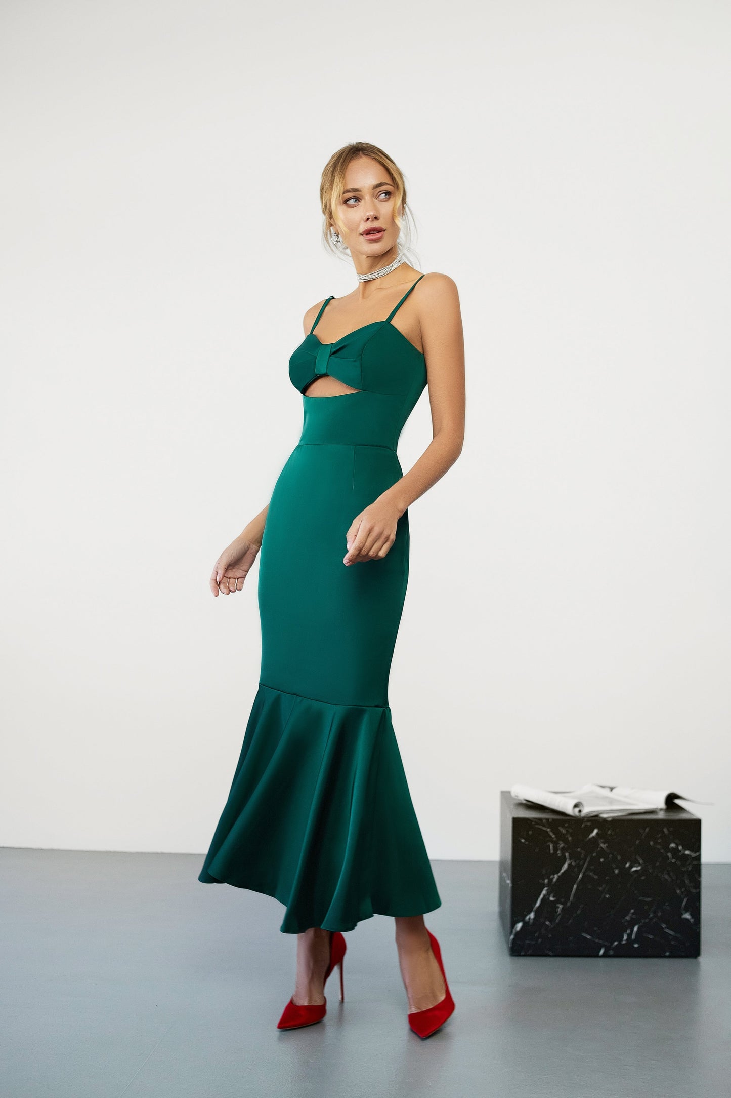 Emerald Strappy Cut-Out Midi Dress