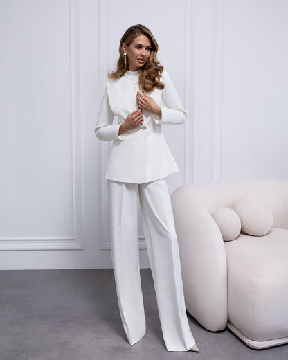 Elara White Collarless Double-Breasted Suit 2-Piece