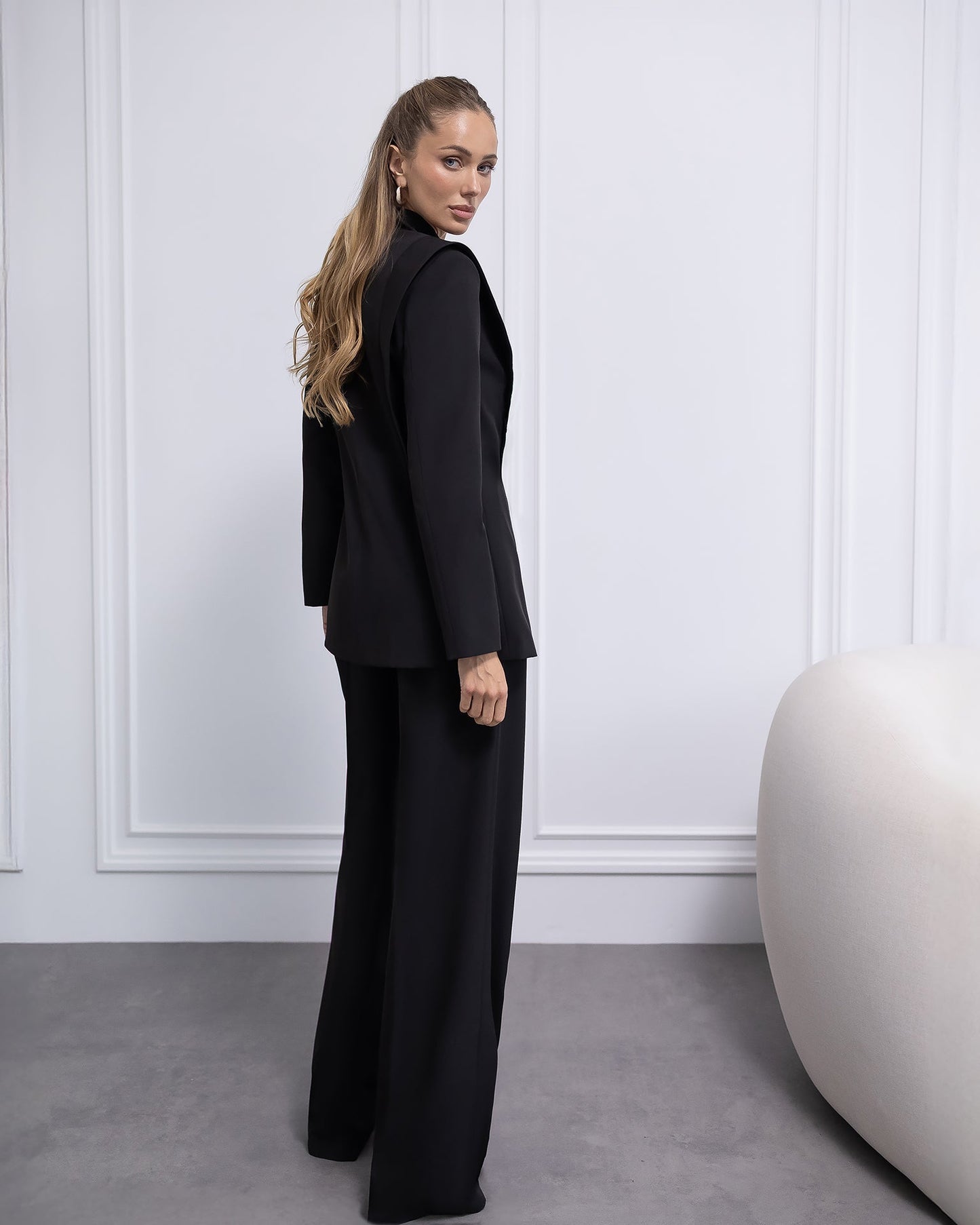 Elara Black Collarless Double-Breasted Suit 2-Piece