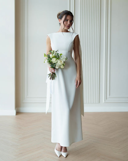 White Boat-Neck Sleeveless Open-Back Maxi Dress