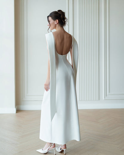 White Boat-Neck Sleeveless Open-Back Maxi Dress