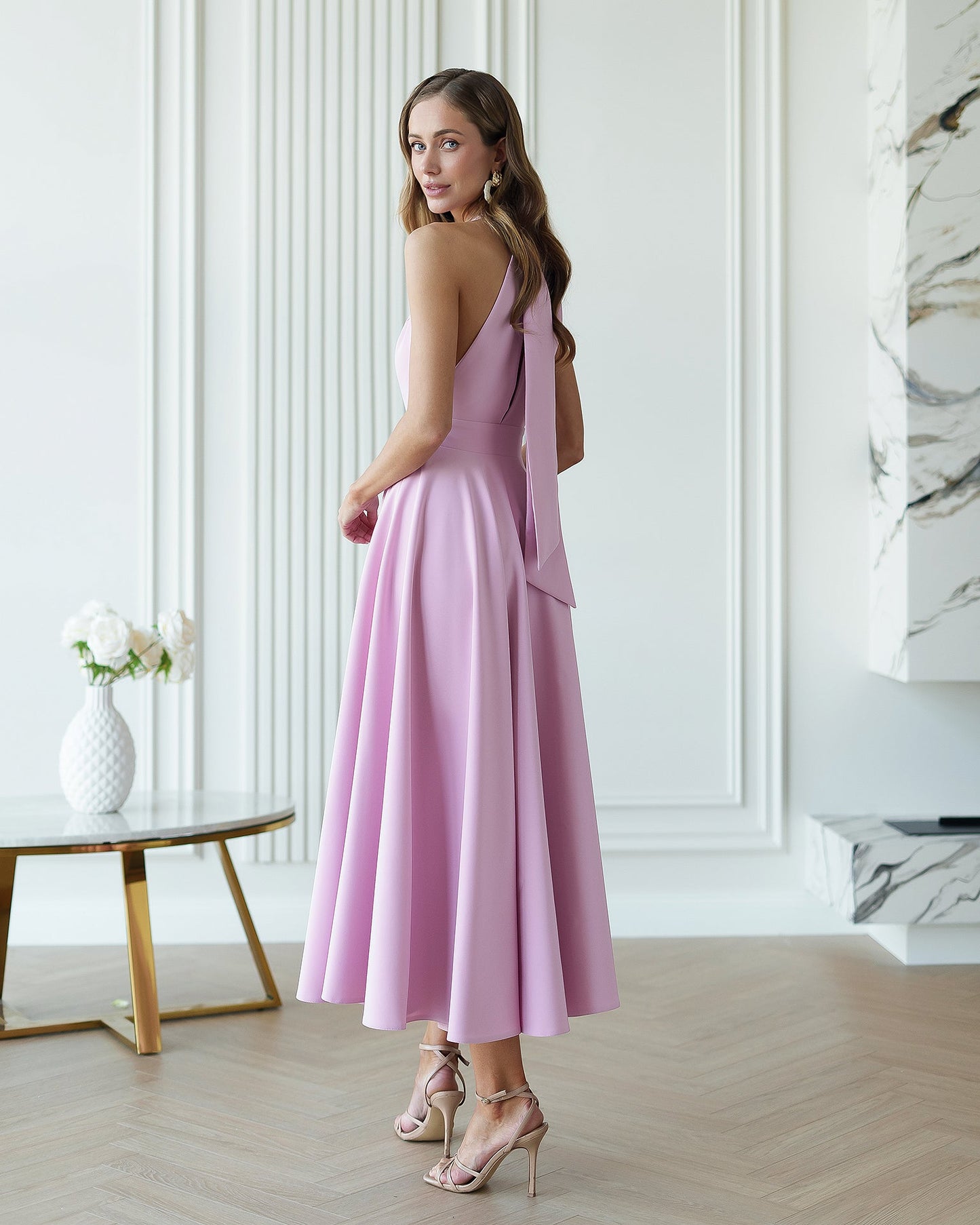 Julie Dusty Pink Halter Neck Midi Dress