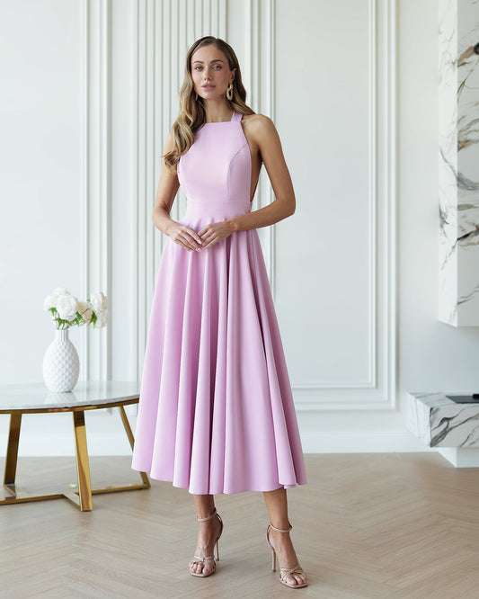 Julie Dusty Pink Halter Neck Midi Dress