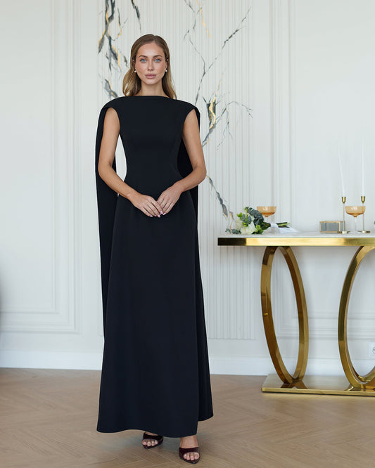 Black Boat-Neck Sleeveless Open-Back Maxi Dress