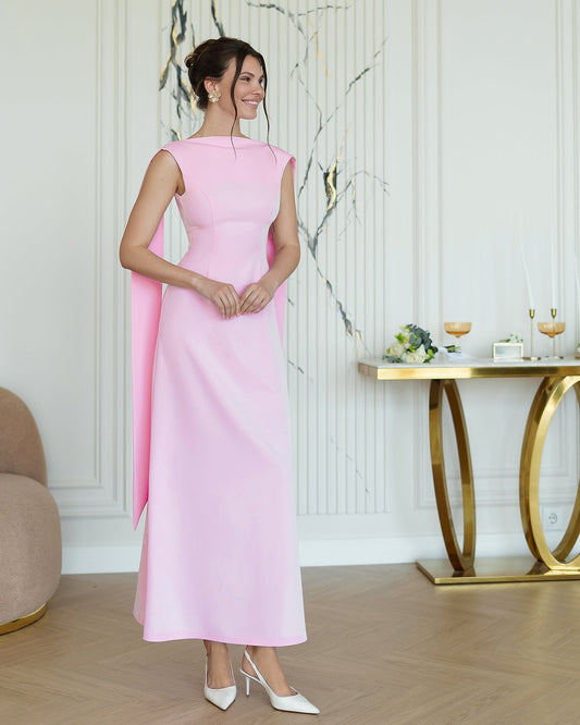 Pink Boat-Neck Sleeveless Open-Back Maxi Dress