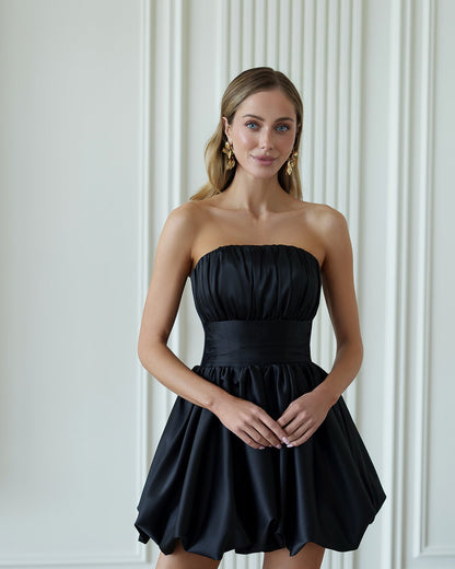 Monica Black Satin Strapless Mini Dress