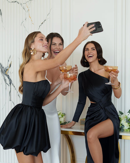 Monica Black Satin Strapless Mini Dress