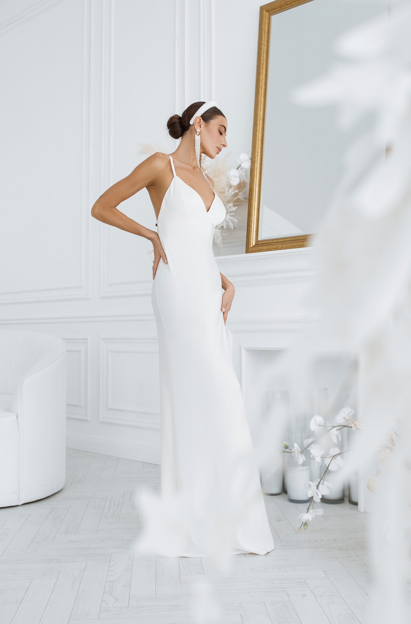 White Satin Slip Maxi Dress trinarosh White Satin Slip Maxi Dress trinarosh