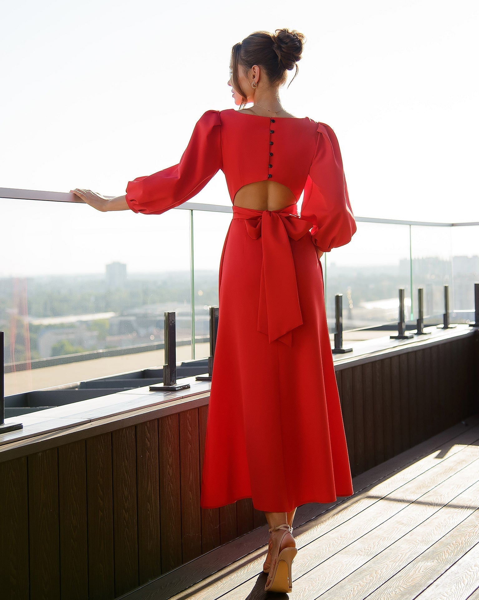 Backless Puff Sleeve Midi Dress – trinarosh