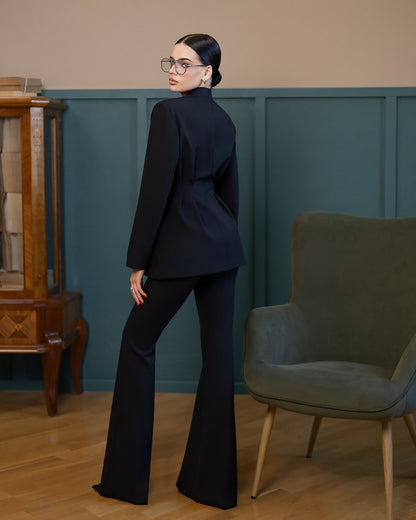 Serena Black Single-Breasted Sculpted-Waist Suit 2-Piece