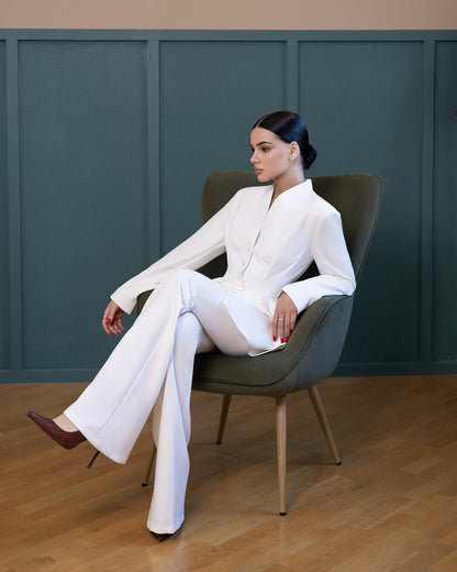 Serena White Single-Breasted Sculpted-Waist Suit 2-Piece