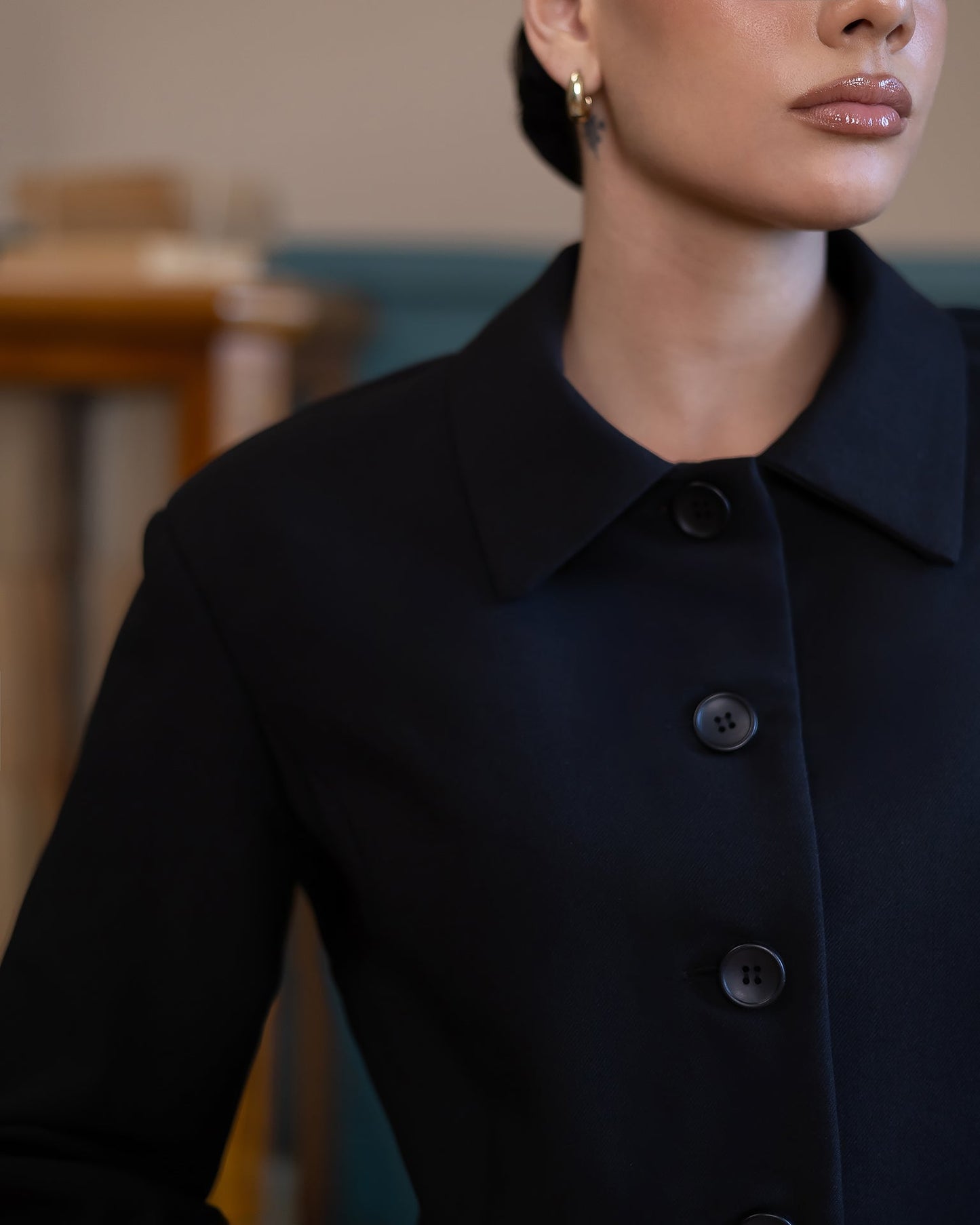 Elara Black Cropped Button-Up Jacket & Mini Skirt Suit 2-Piece