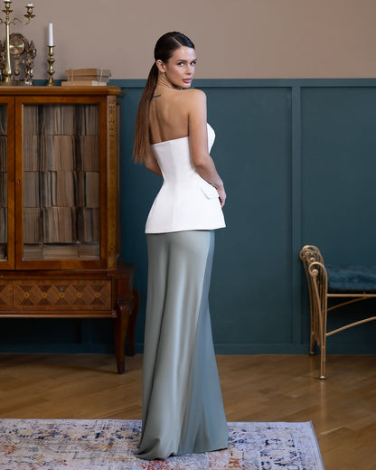 Inès White Strapless Button-Front Peplum Top