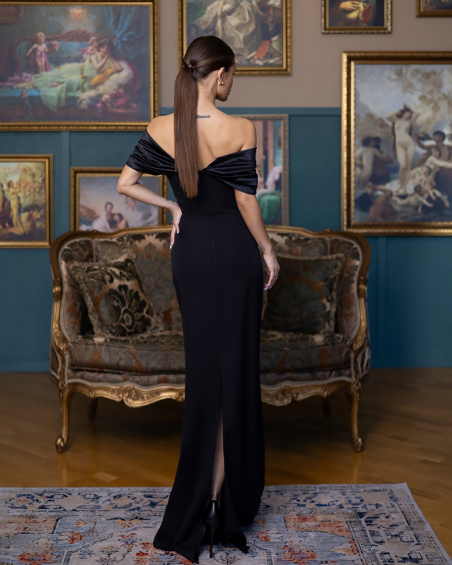 Léa Black Off-the-Shoulder Draped Maxi Dress