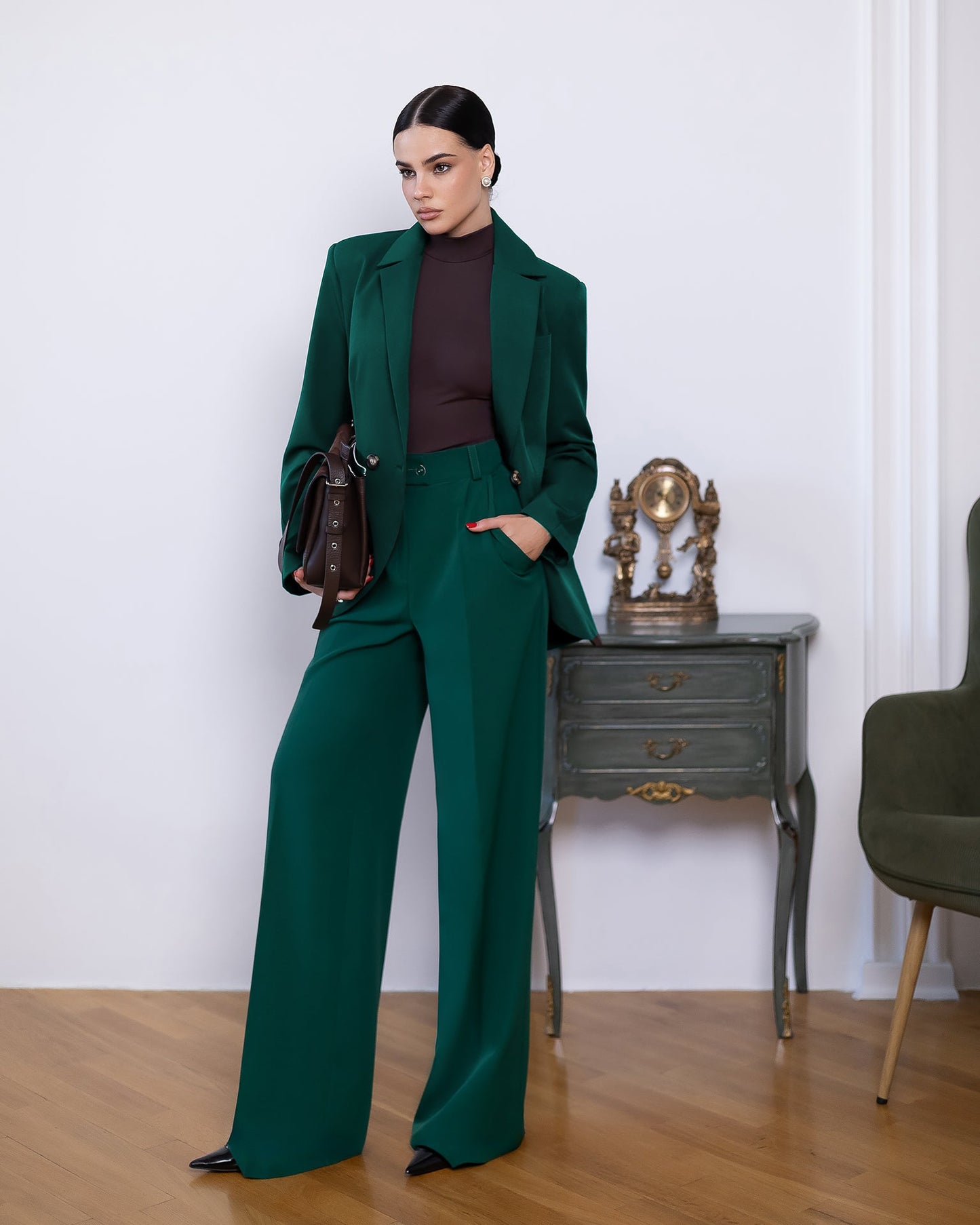 Liora Green Double-Breasted Curved-Hem Suit 2-Piece