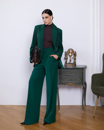 Liora Green Double-Breasted Curved-Hem Suit 2-Piece