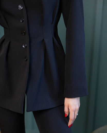 Serena Black Single-Breasted Sculpted-Waist Suit 2-Piece