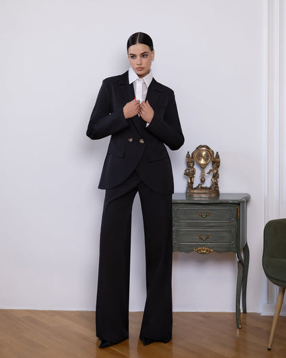 Liora Black Double-Breasted Curved-Hem Suit 2-Piece