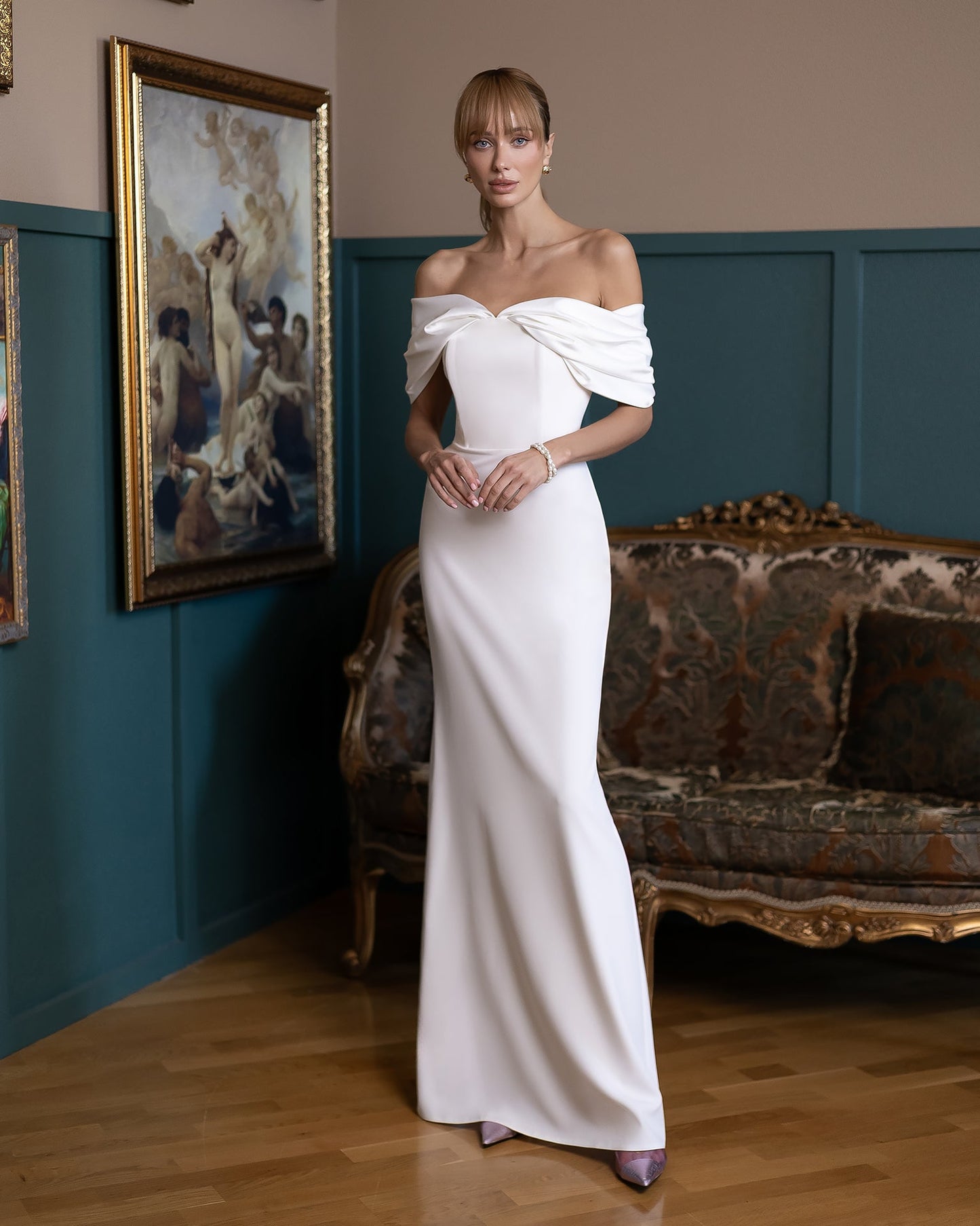 Léa White Off-the-Shoulder Draped Maxi Dress