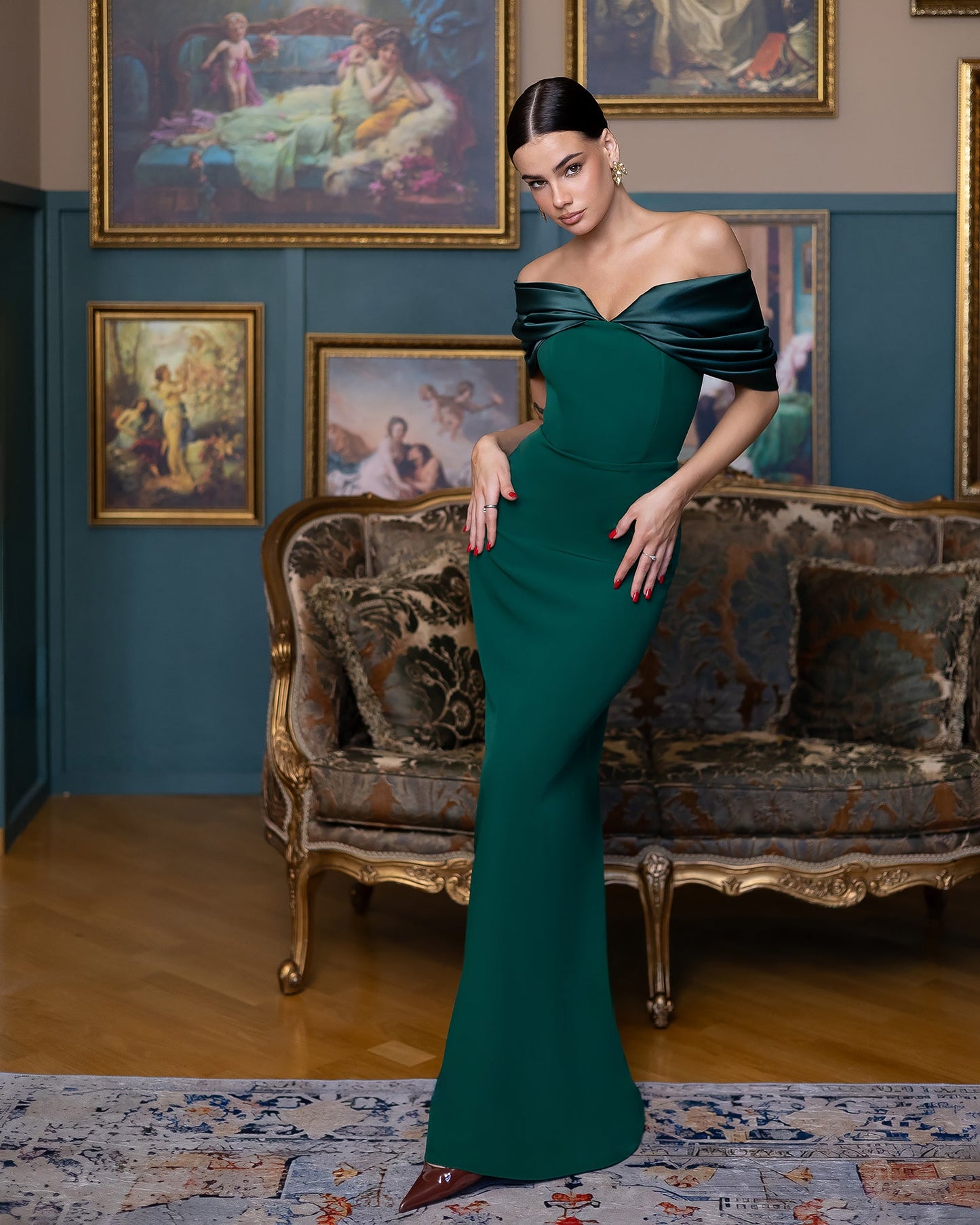 Léa Green Off-the-Shoulder Draped Maxi Dress