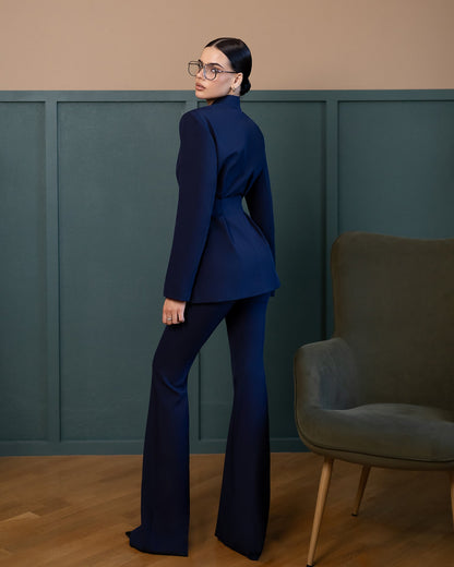 Serena Navy Single-Breasted Sculpted-Waist Suit 2-Piece
