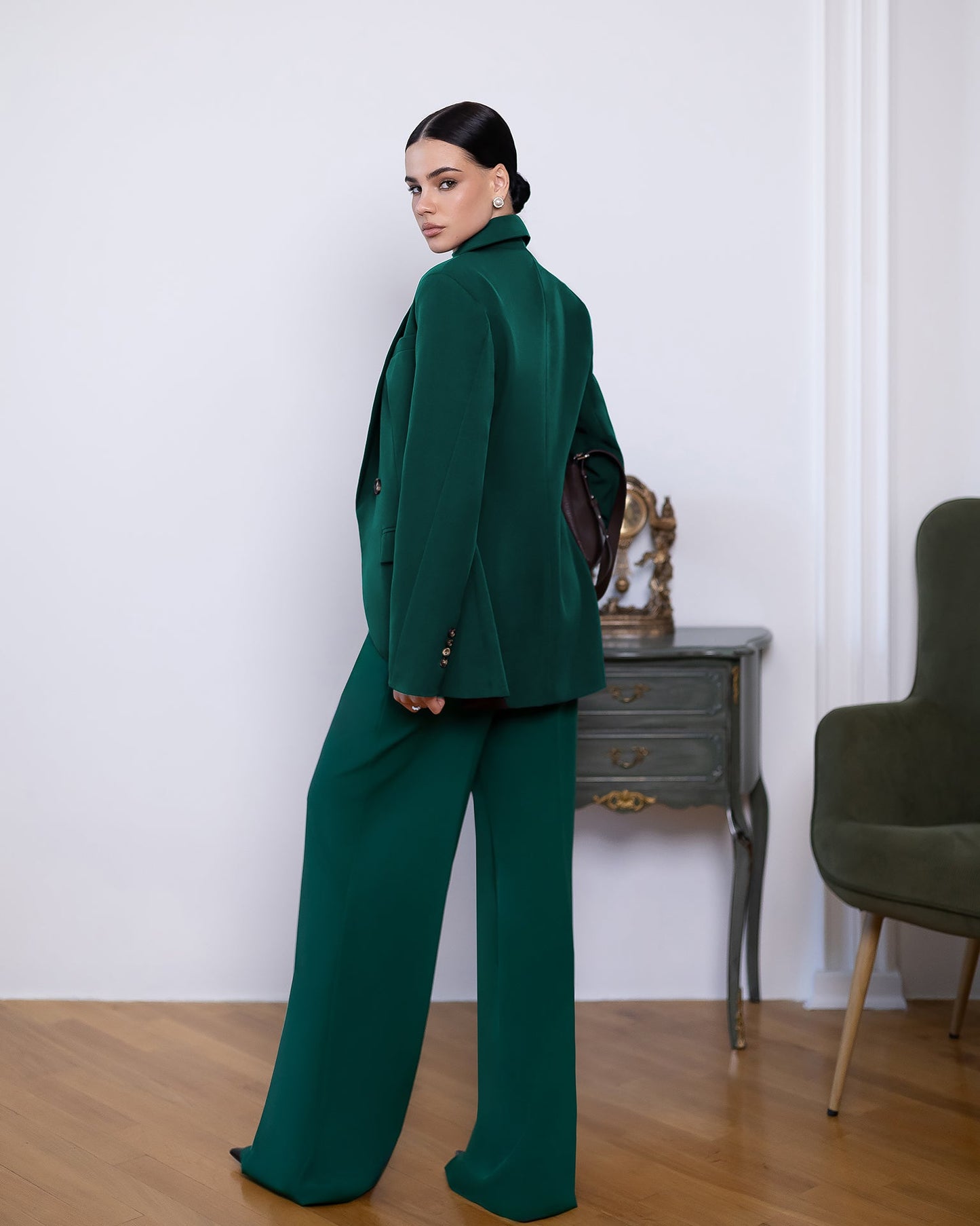 Liora Green Double-Breasted Curved-Hem Suit 2-Piece